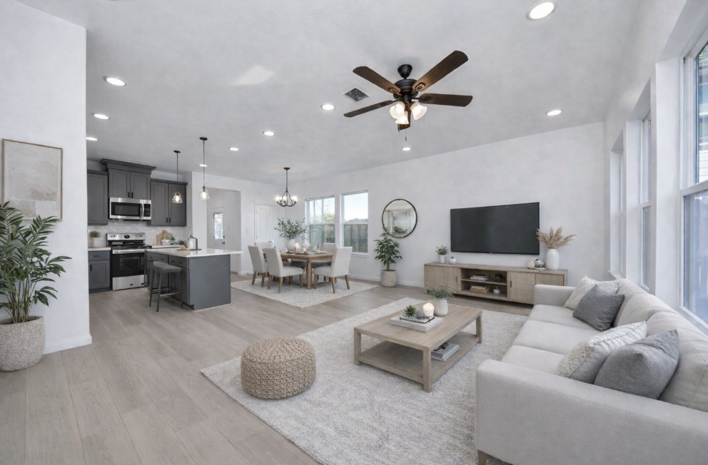 8653 Sunderland Road Houston, TX 77028 - Photo 3 of 14 a living room with furniture kitchen view and a flat screen tv