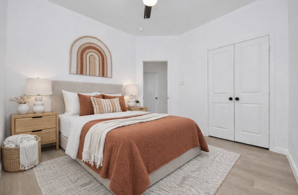 8653 Sunderland Road Houston, TX 77028 - Photo 9 of 14 a bedroom with a bed and a night stand