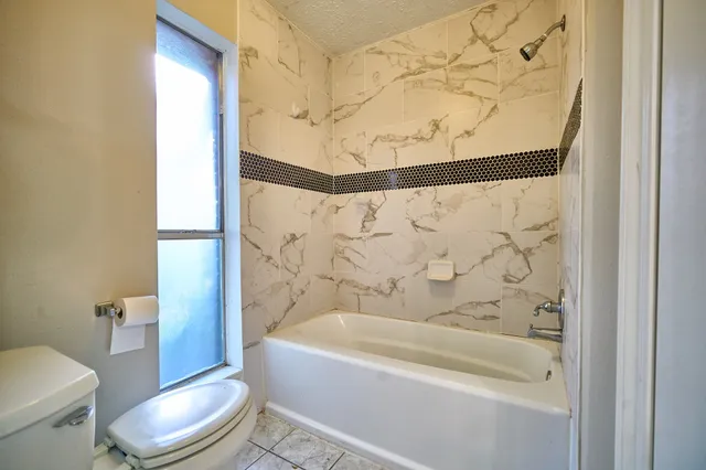 a bathroom with a toilet and a bathtub