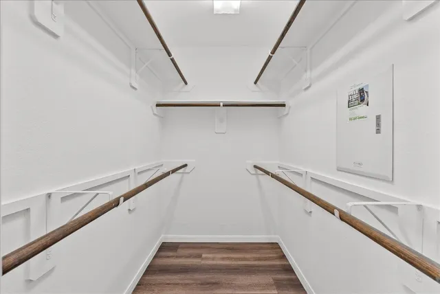 a view of a room with racks on the wall