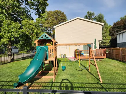 a view of a park with slide