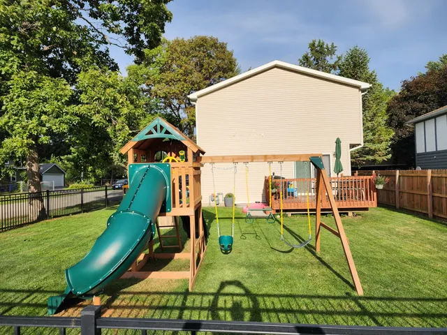 a view of a park with slide