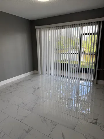 a view of a black and white door