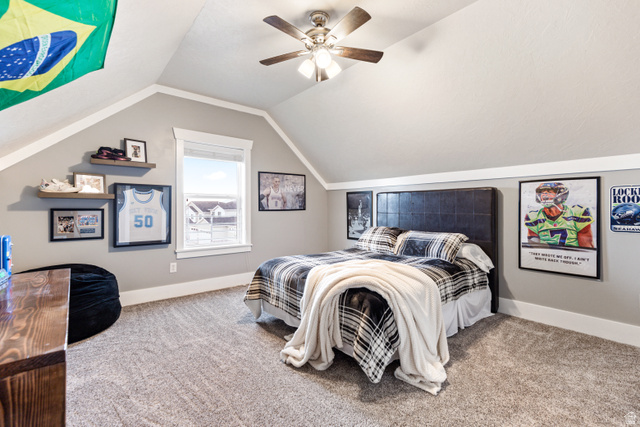 580 Cherry Ridge Lane Richmond, UT 84333 - Photo 32 of 53 Bedroom featuring light carpet and ceiling fan