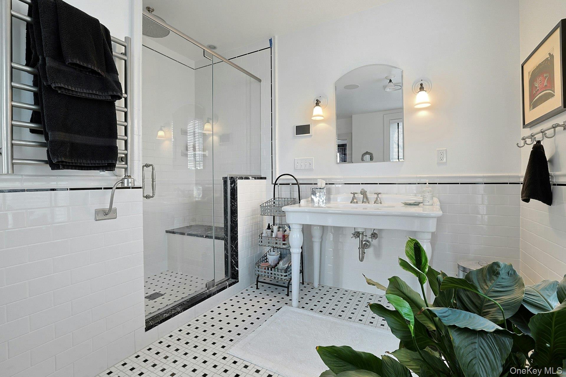 216-217 River Road Nyack, NY 10960 - Photo 41 of 50 a bathroom with a sink a potted plant and a shower