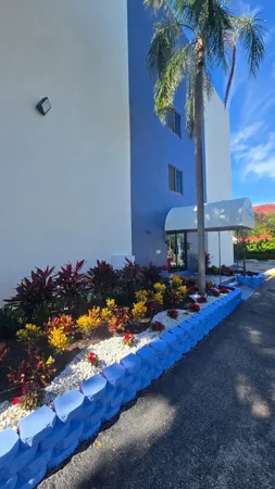 a view of a building with a street
