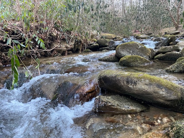 401 Rocky Bottom Road Sunset, SC 29685 - Photo 40 of 40 A tranquil stream flows over mossy rocks in a serene natural setting.