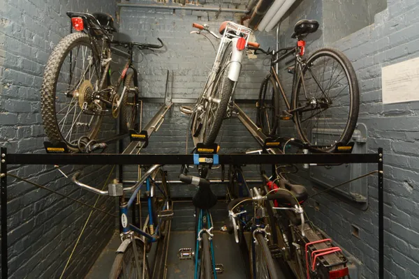 a view of a closet with storage