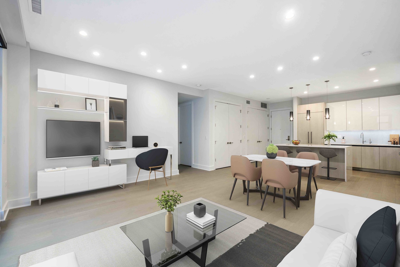 1701 West Webster Avenue, Unit 312 Chicago, IL 60614 - Photo 8 of 19 a living room with furniture and a flat screen tv