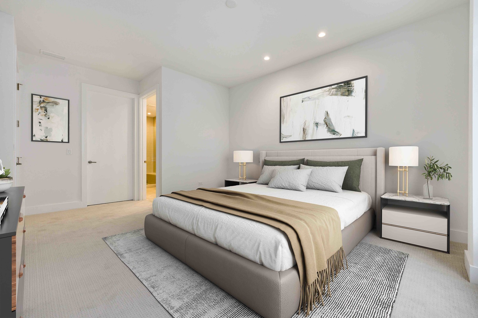 1701 West Webster Avenue, Unit 312 Chicago, IL 60614 - Photo 10 of 19 a bedroom with bed and wall painting