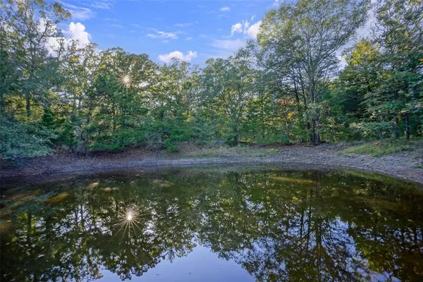 a view of a lake with a yard