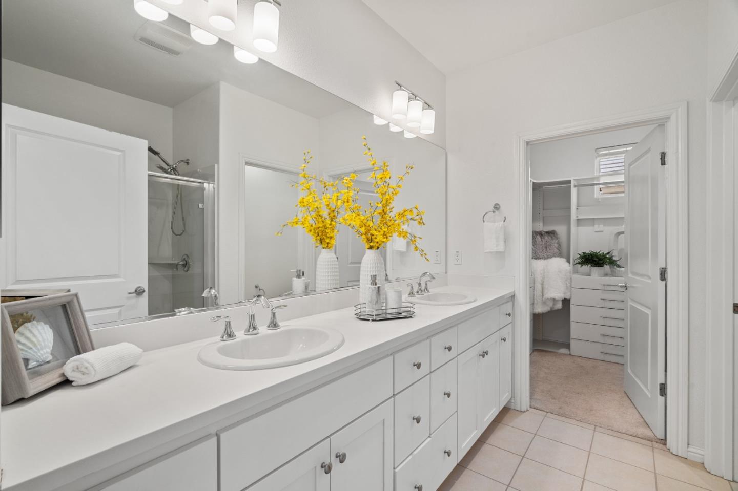 3410 Pyramid Way Mountain View, CA 94043 - Photo 33 of 55 a bathroom with a double vanity sink mirror and shower
