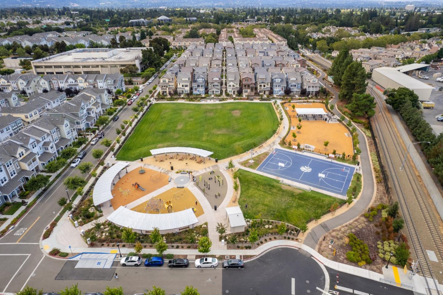 3410 Pyramid Way Mountain View, CA 94043 - Photo 49 of 55 an aerial view of residential houses with outdoor space and swimming pool