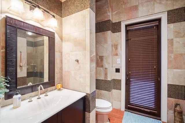 a view of an entryway with a chandelier