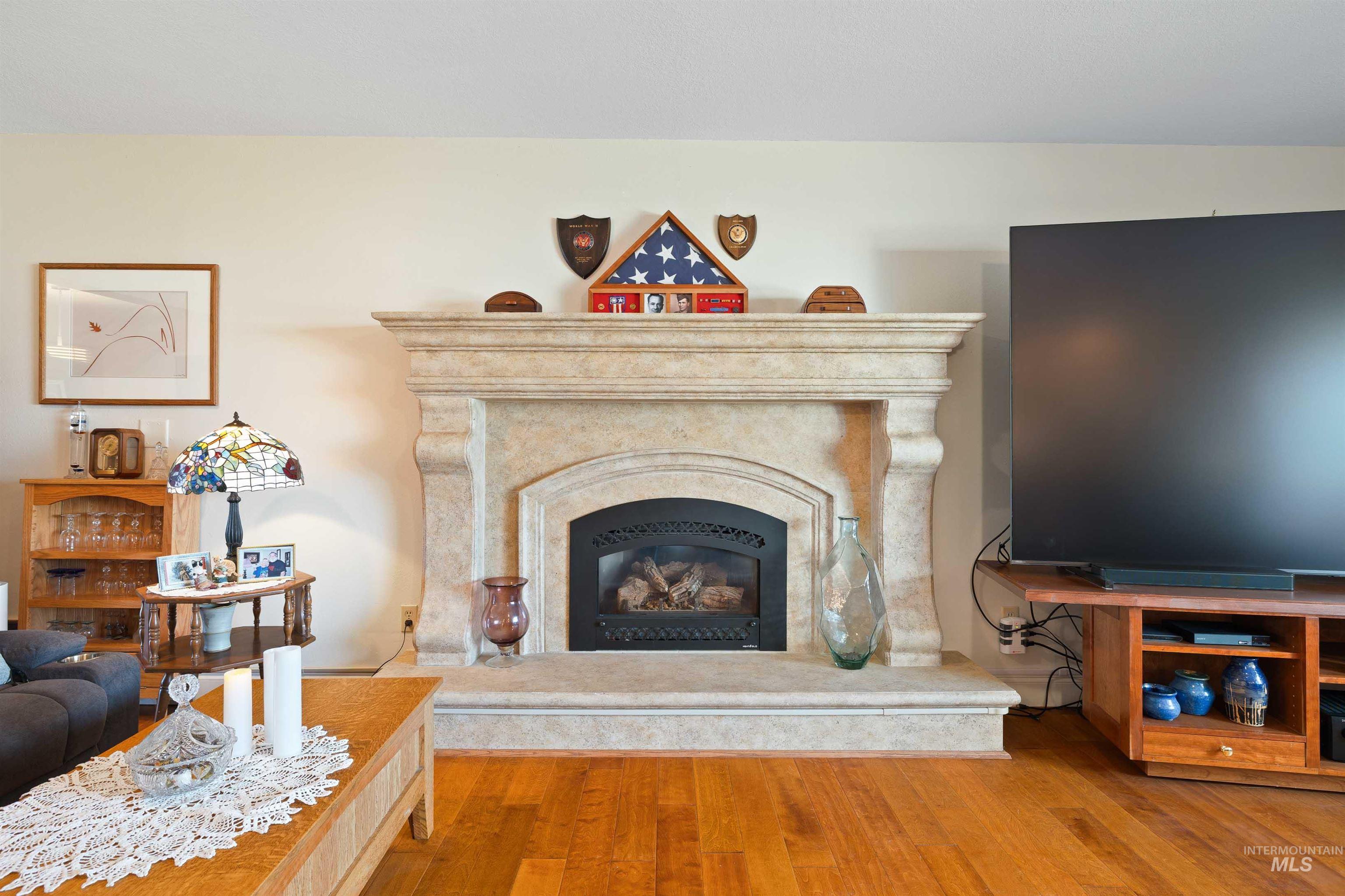 430 Pierce Street Twin Falls, ID 83301 - Photo 6 of 39 Living room featuring wood finished floors and a high end fireplace