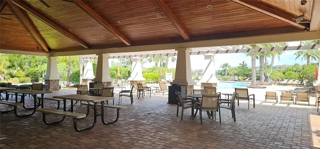 a outdoor space with chairs and tables