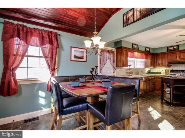 a dinning table and chairs in a room