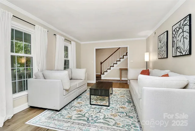 a living room with furniture and a rug