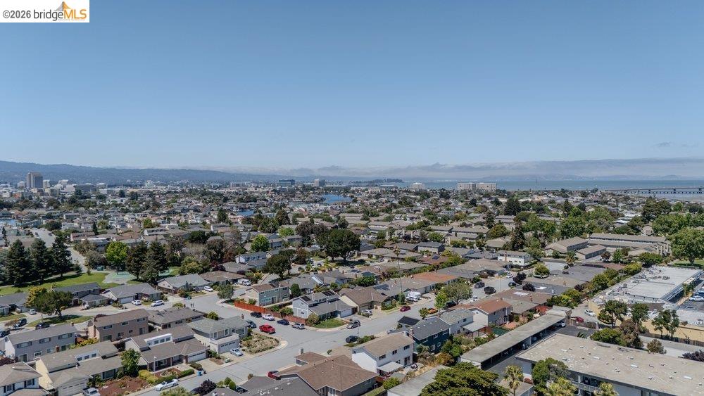 1298 Ribbon Street Foster City, CA 94404 - Photo 86 of 86 Expansive aerial perspective showcasing a residential neighborhood with a distant cityscape, distant mountains, a body of water, and surrounding greenery