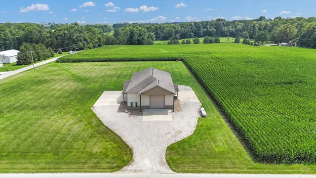 a view of a garden with a large trees