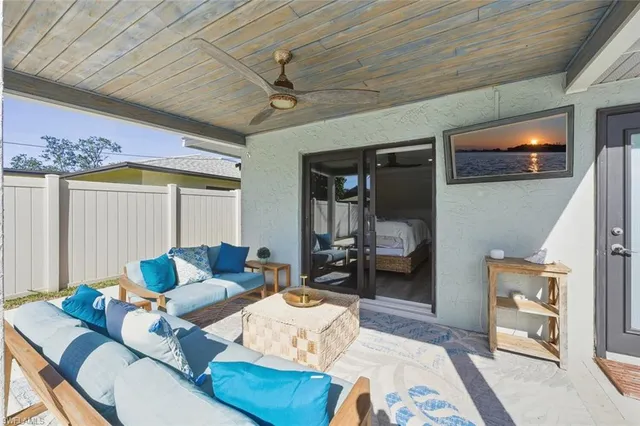 a building outdoor space with patio furniture