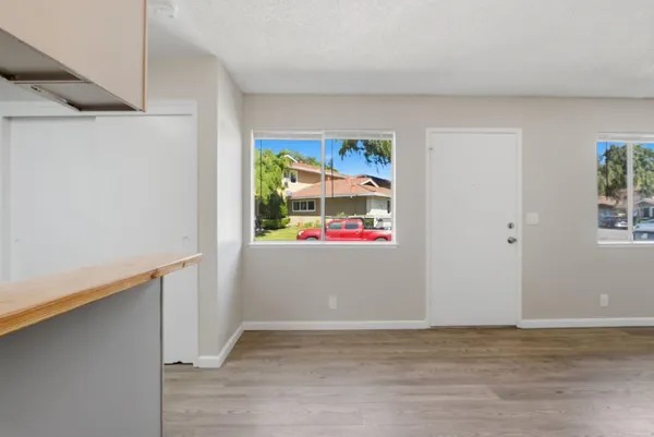 a view of small space with wooden floor