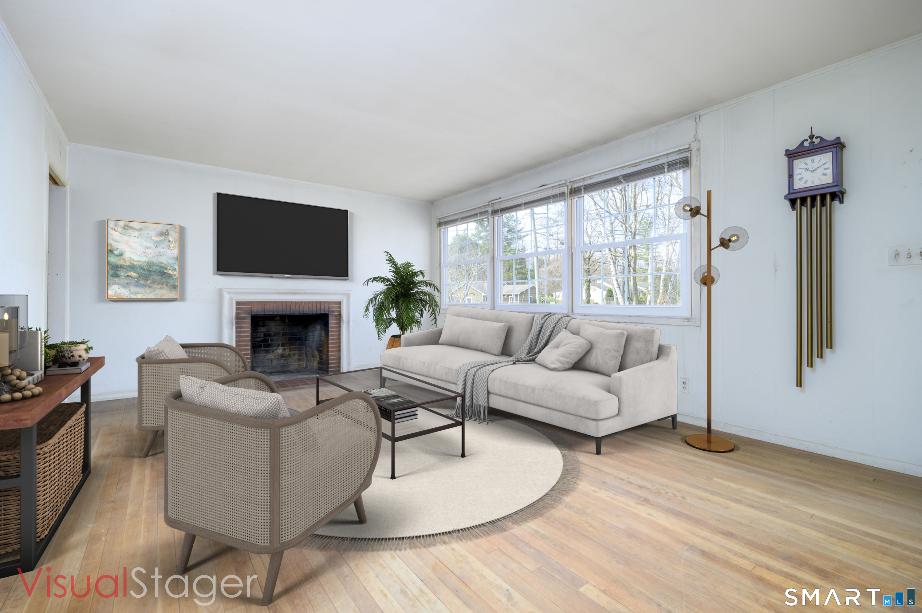 64 Alpine Street Stamford, CT 06905 - Photo 4 of 19 a living room with furniture a flat screen tv and a fireplace