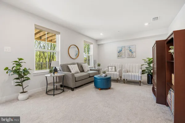 a living room with furniture potted plant and a window