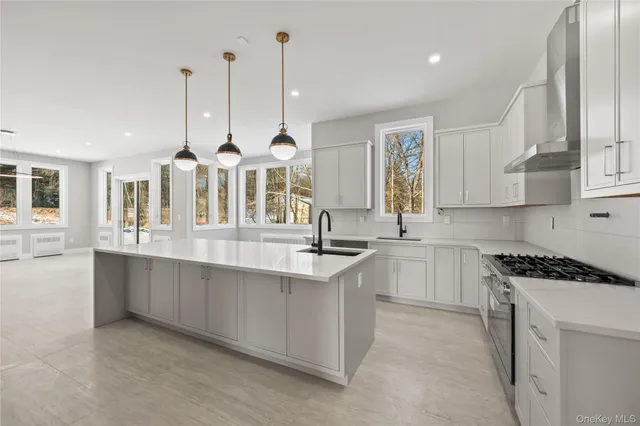a kitchen with stainless steel appliances granite countertop a stove and cabinets