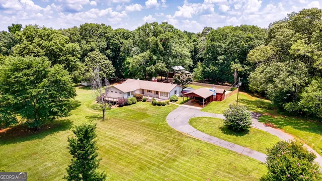 an aerial view of a house