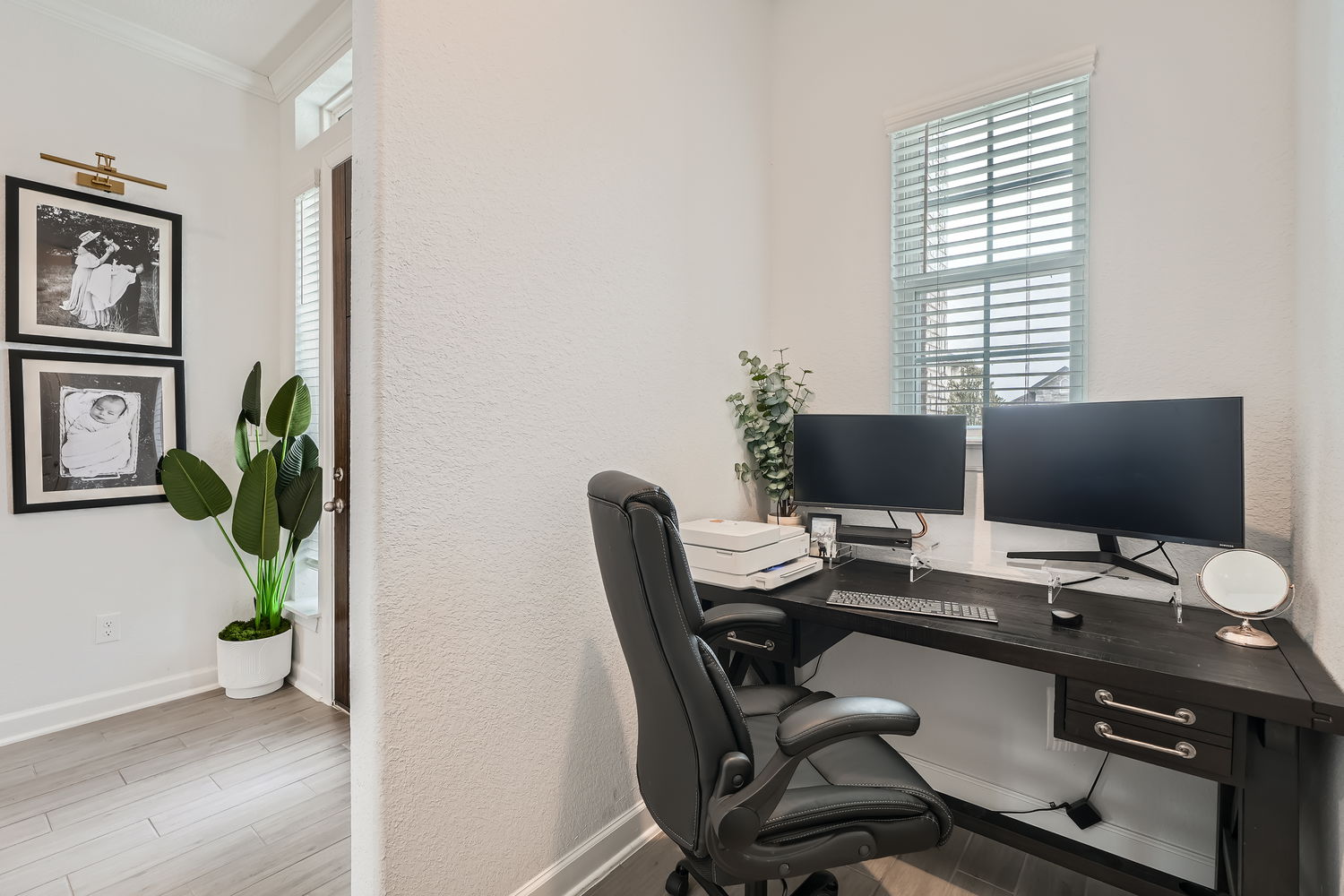 582 Wild Pecan Loop Buda, TX 78610 - Photo 9 of 28 Office with light wood-type flooring, a textured wall, and ornamental molding