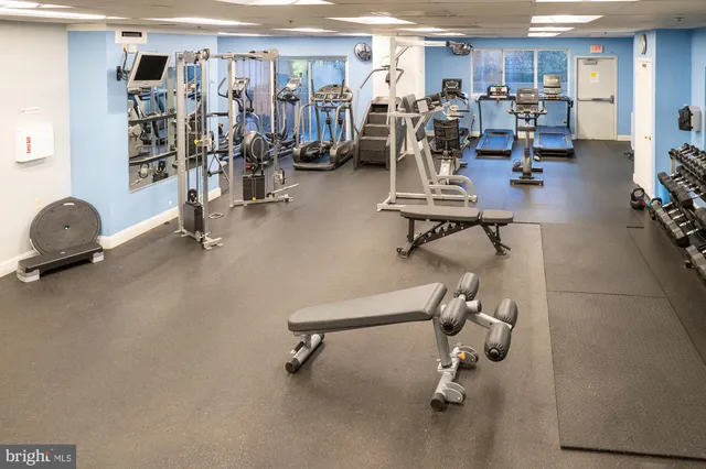 a view of a room with gym equipment