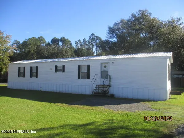 a view of a backyard with plants and trees
