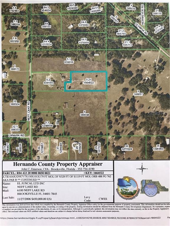 6100 Neff Lake Road Brooksville, FL 34601 - Photo 1 of 1 PROPERTY LOCATION