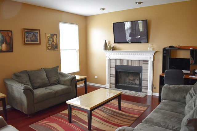 1923 Brimstone Road Romeoville, IL 60446 - Photo 7 of 14 a living room with furniture a flat screen tv and a fireplace