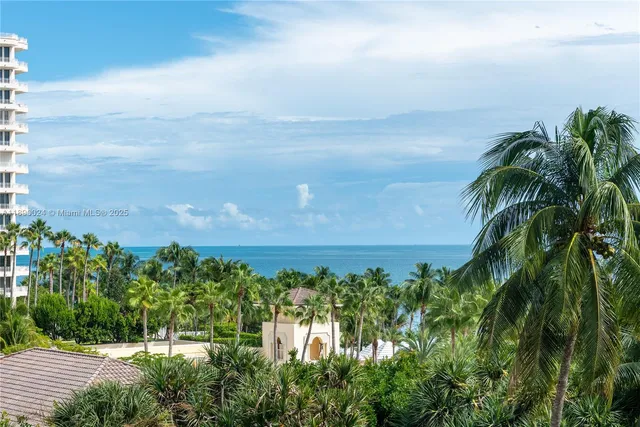 a view of a yard with plants and large trees