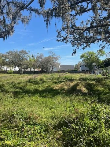 a view of a field with an ocean