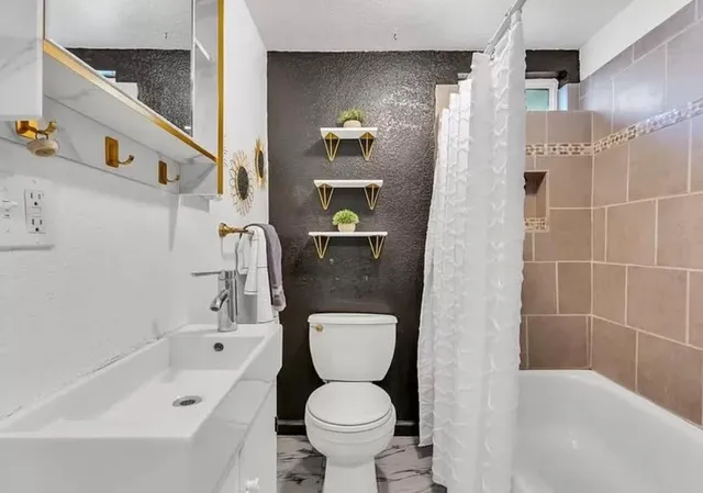a bathroom with a toilet and a bathtub