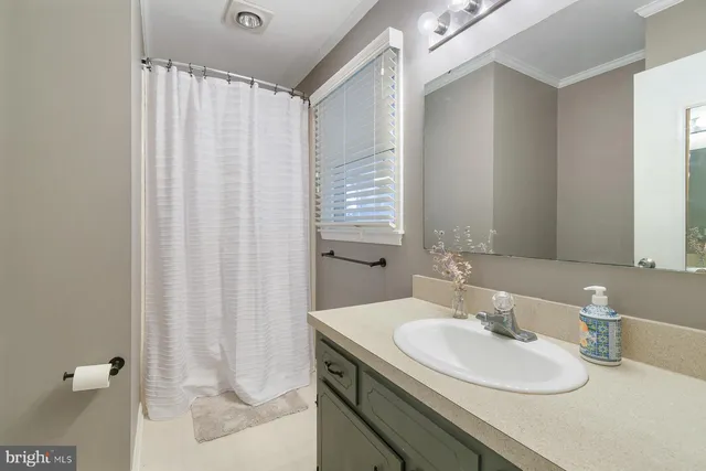 a bathroom with a sink double vanity and a mirror