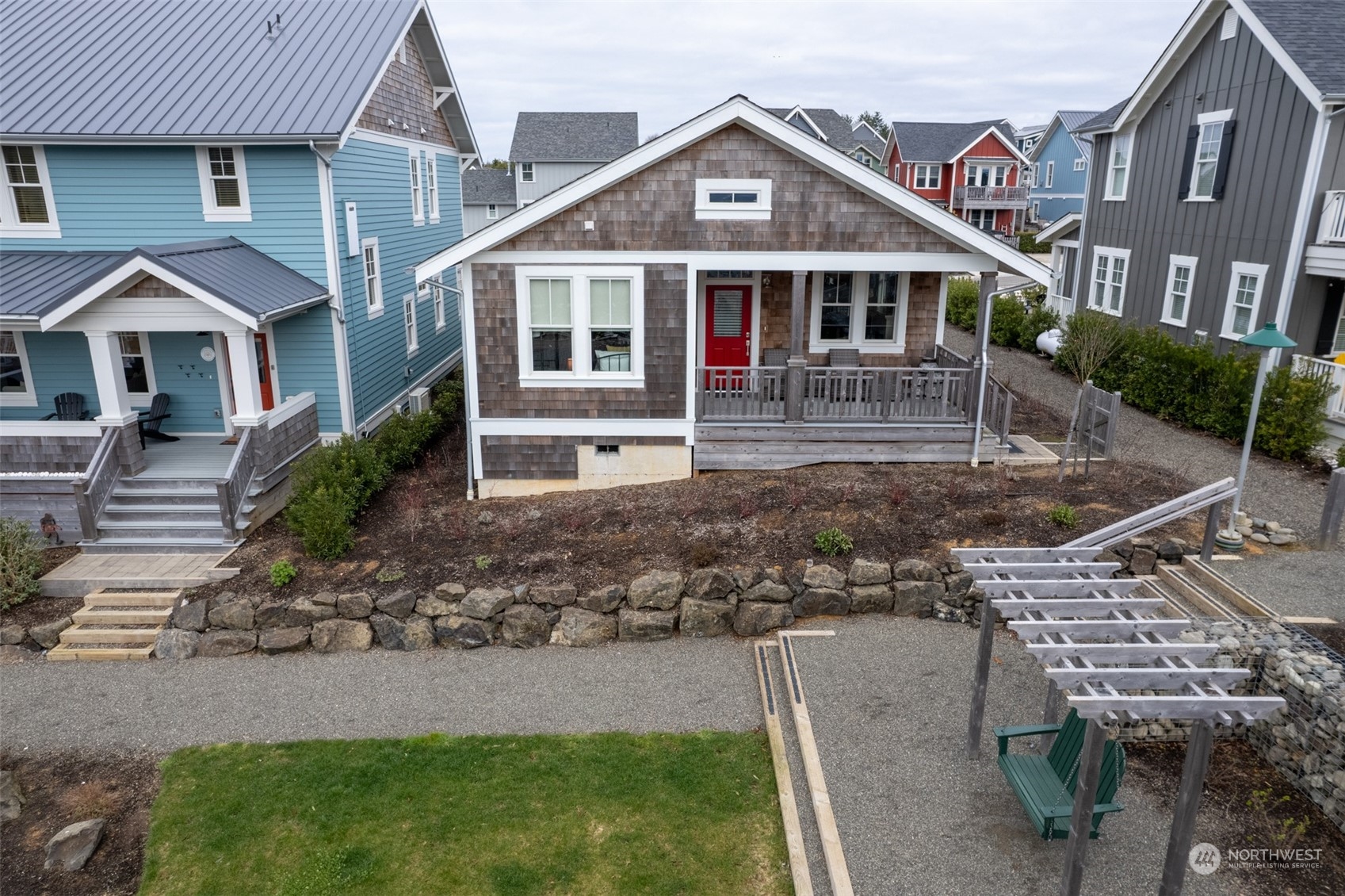 an aerial view of a house