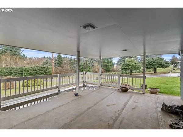 a view of a park with a large window