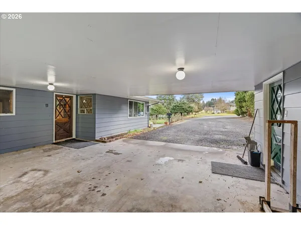 a view of a parking space and a window