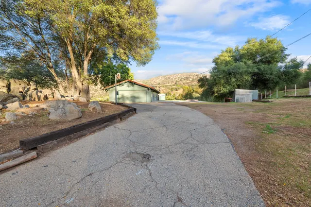 a view of backyard with large trees