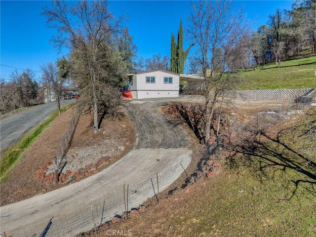a view of a park with large trees