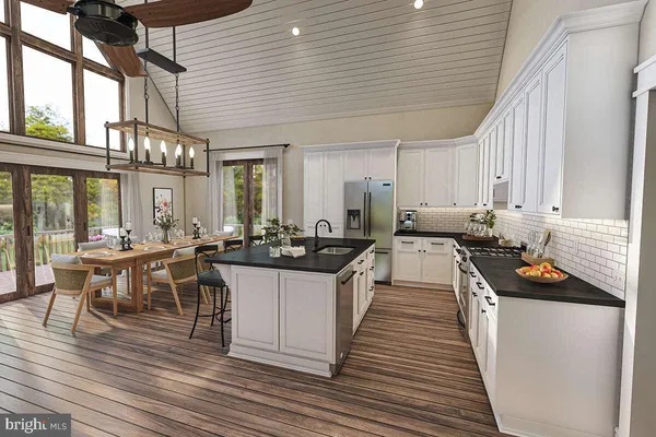 a kitchen with lots of counter top space