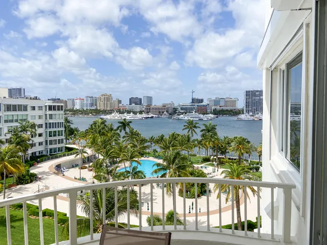 a view of a city and tall buildings