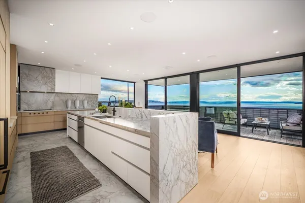 a living room with furniture and a table