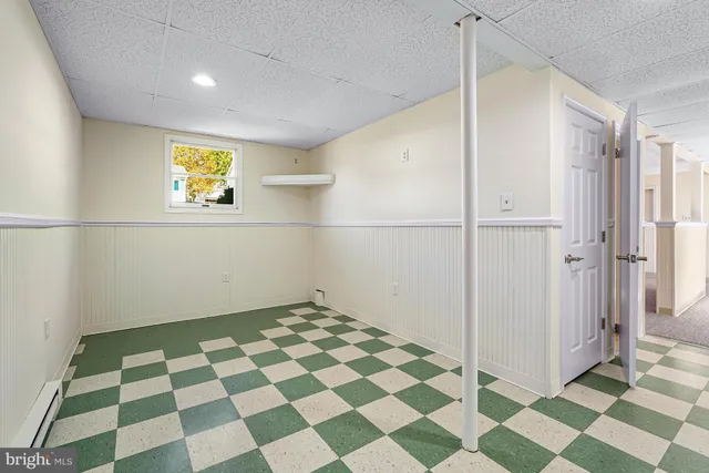 a view of hallway with a large window