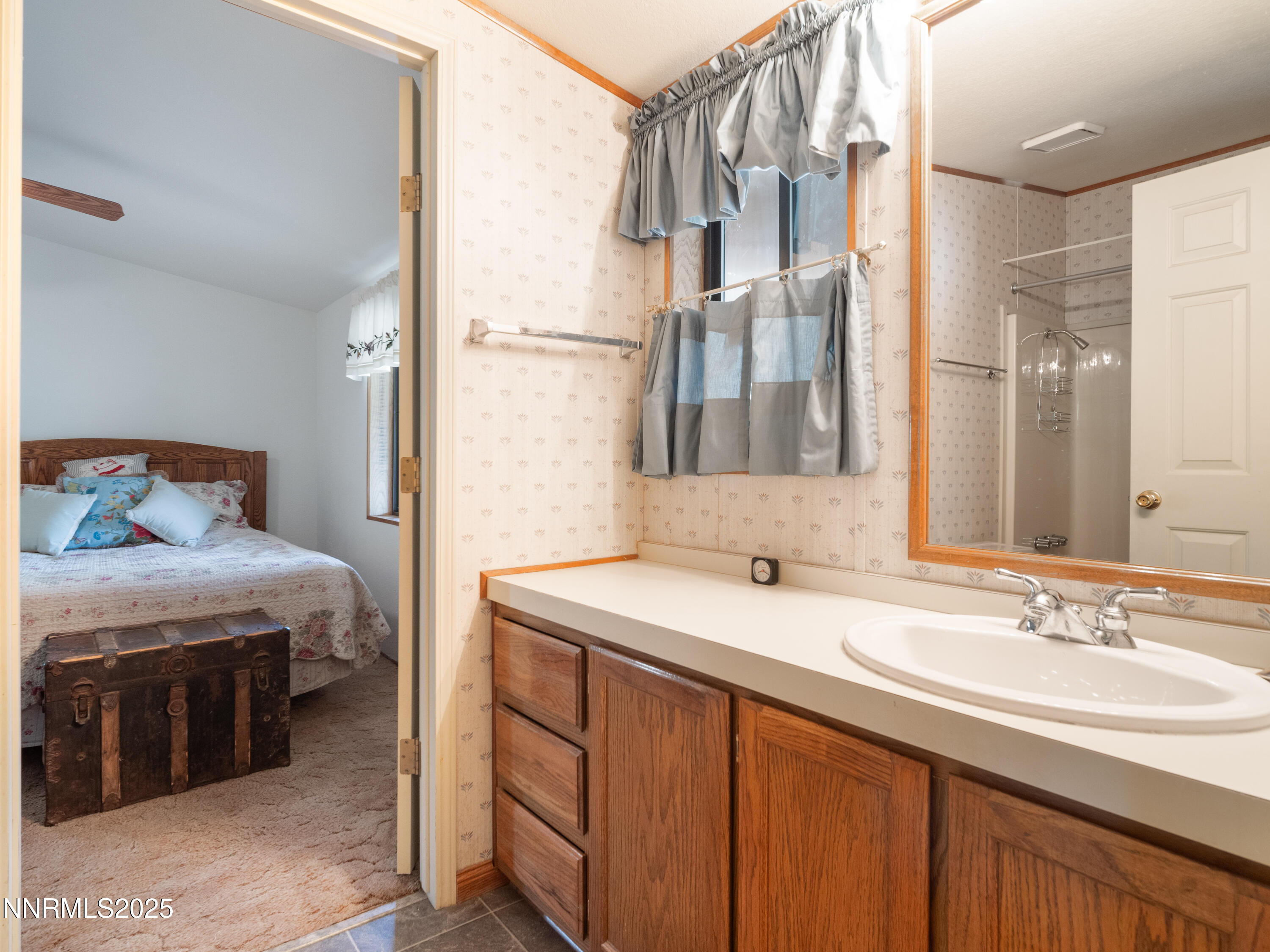 3670 Pine Nut Way Topaz Ranch Estates, NV 89444 - Photo 18 of 74 a bedroom with a sink and a mirror