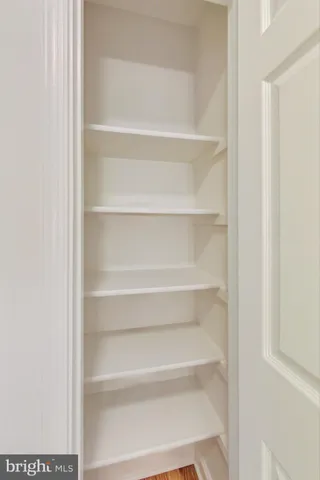 a view of walk in closet with empty racks